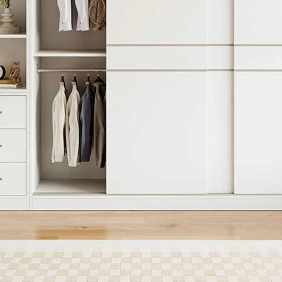 Fashionable Sliding Door Storage Wood Wardrobe with Metal Clothing Rod and Shelves in White Color - image 9