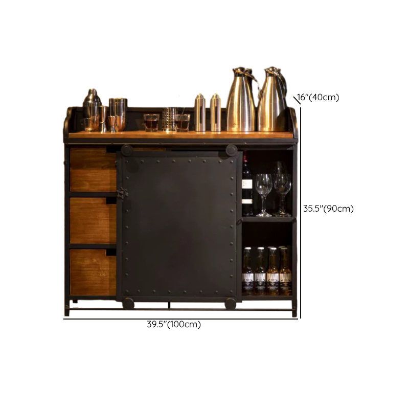 Industrial Metal Sideboard Cabinet with Wood Countertop, 3 Drawers, and Sliding Doors - image 14
