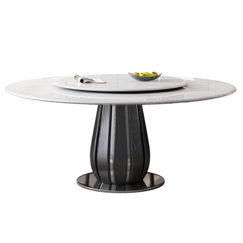 Circular-shaped Slate Stone Dining Table Set with Stump Base, Upholstered Back Chairs, Seats 6 People - image 4