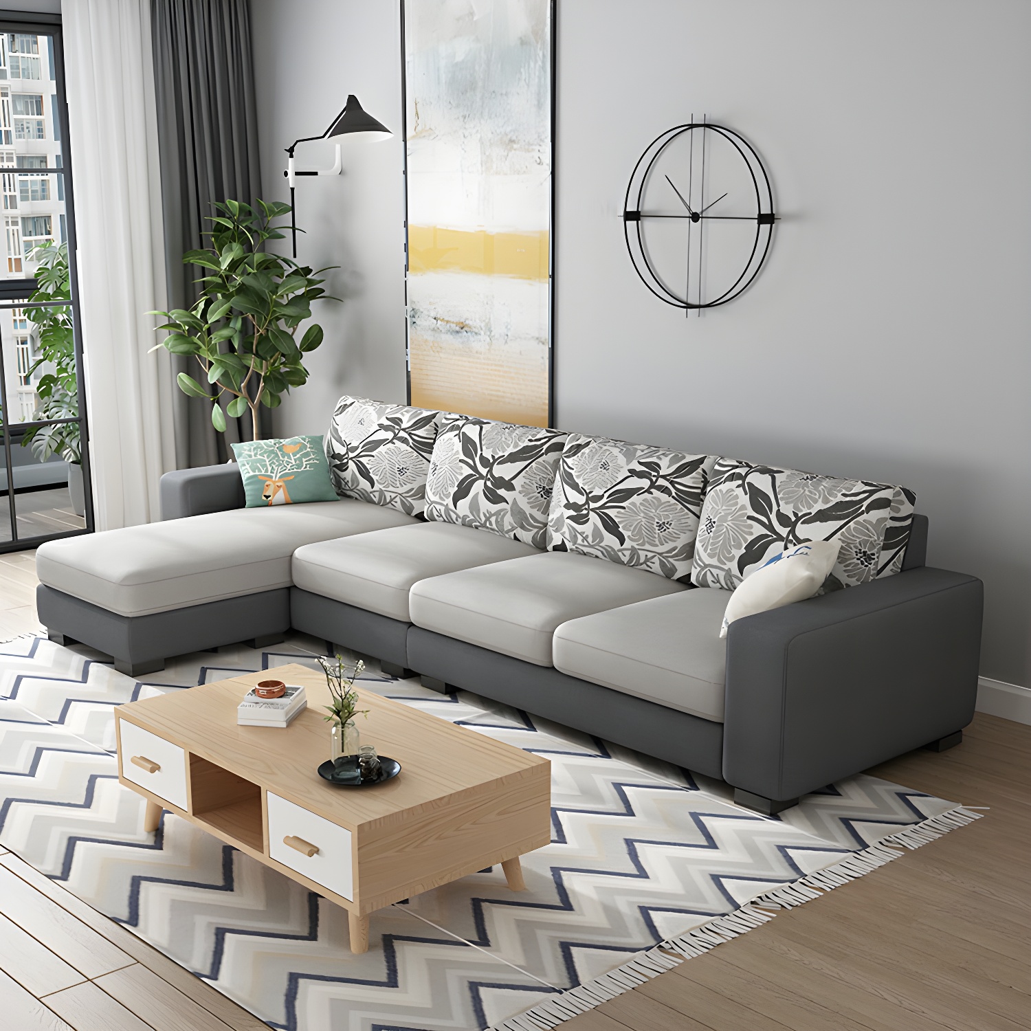 Scandinavian Wood Frame Straight Sofa with Cushion Back and Slipcover in 3 Piece Set - image 7