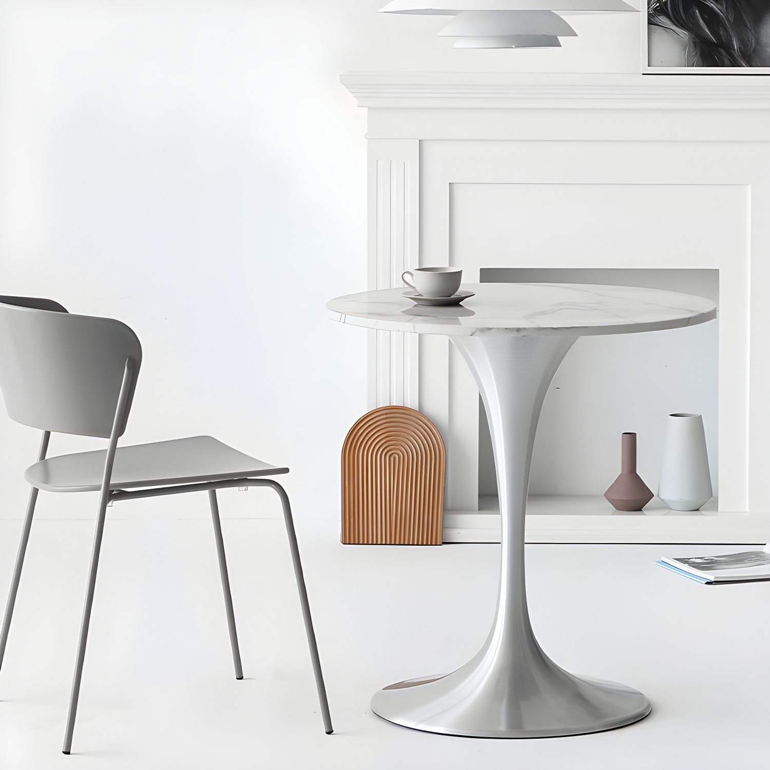 Metal Modern Round Dining Table Marble Top Indoor Table with Tulip Base - image 4