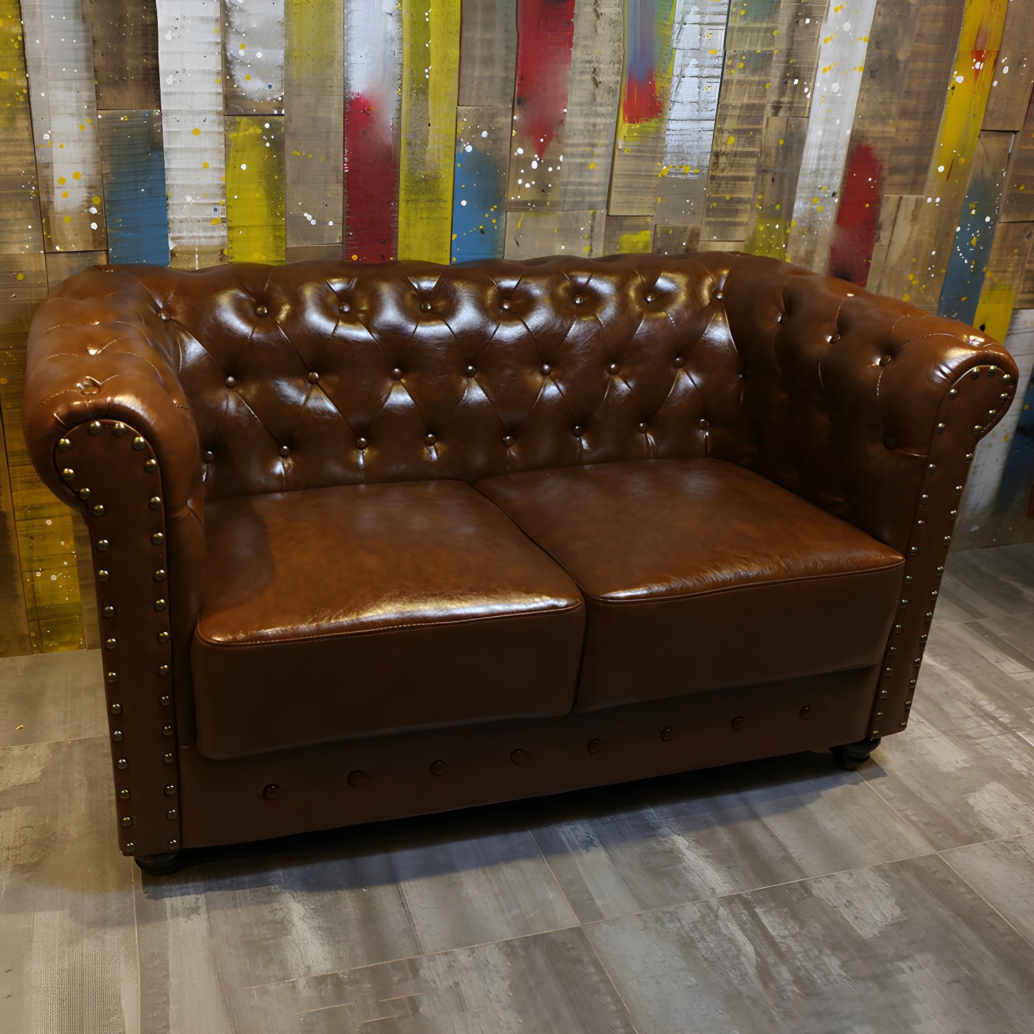 Vintage Leather Chesterfield Sofa 29.53"High Rolled Arm Sofa for Cafe - image 6