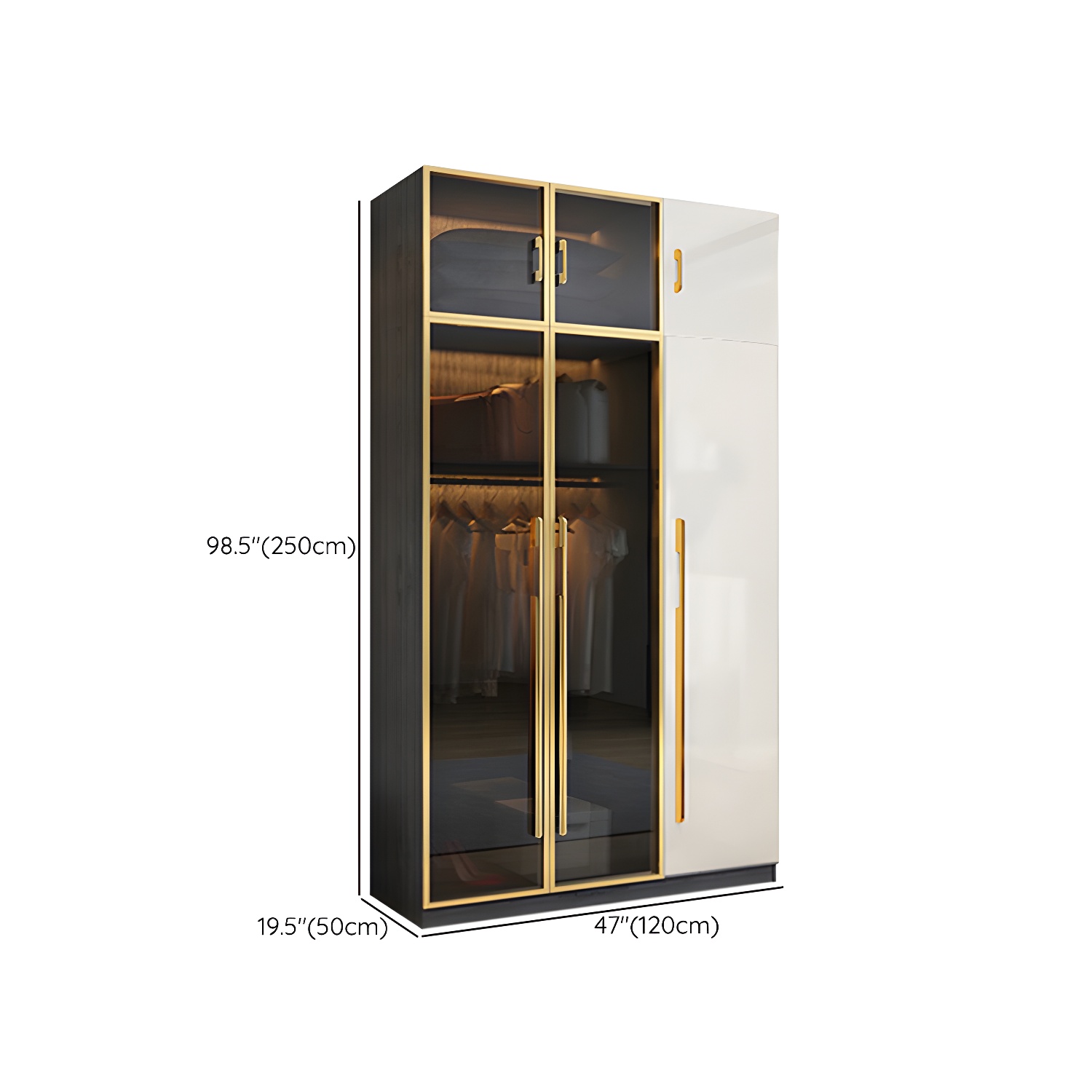 Modern Tempered Glass Doors Wardrobe Wood Frame Wardrobe without Light - image 23