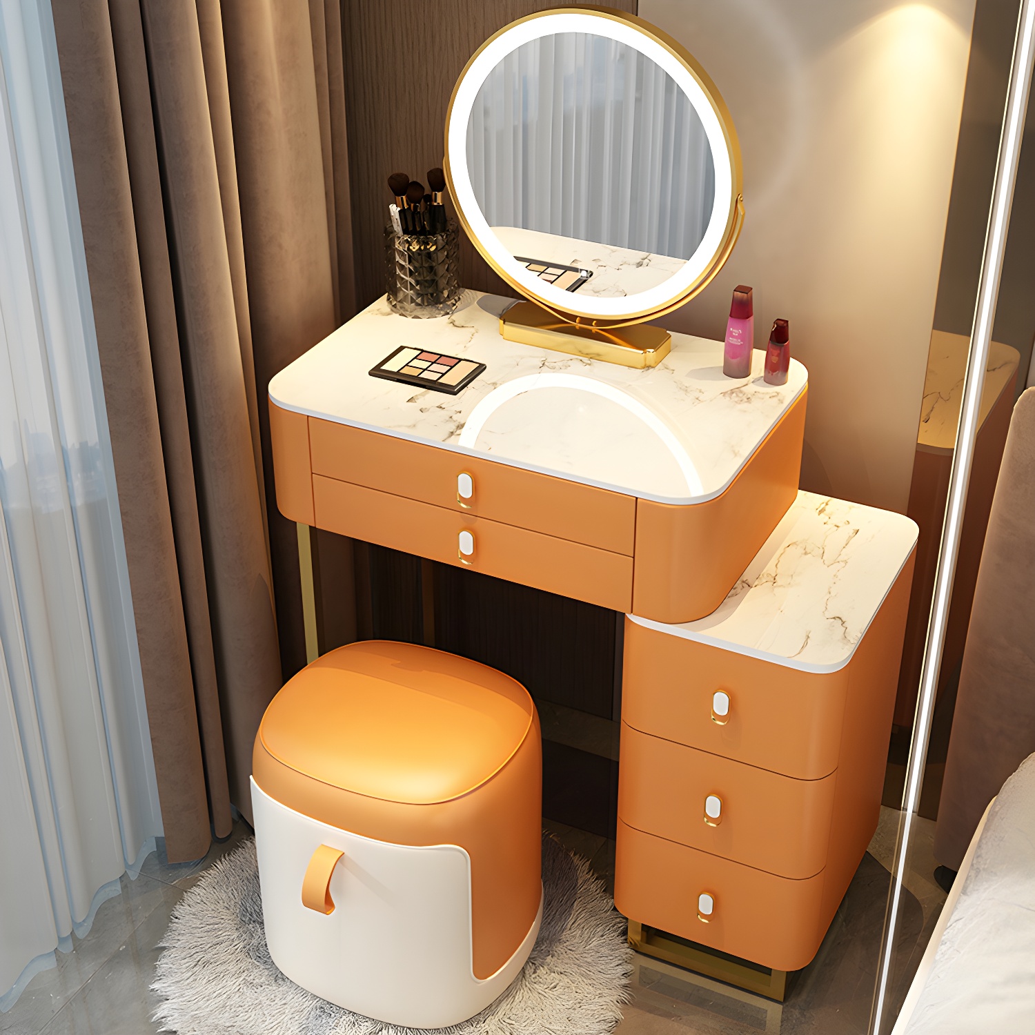 Stone Top Vanity with Storage Drawers Makeup Vanity Desk with Stool and Mirror - image 19