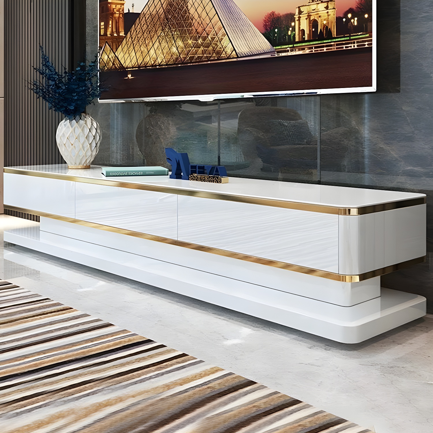 Luxurious 3-Drawer TV Stand Console 16.54-Inch H Glass TV Console