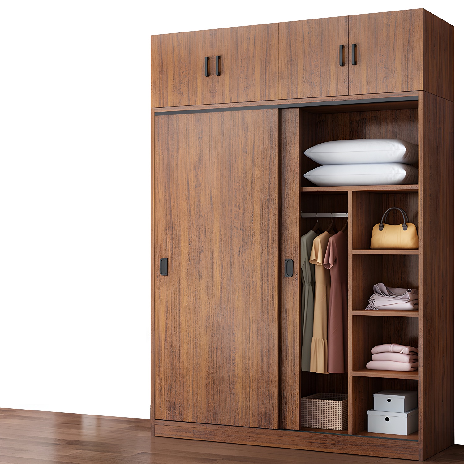 Modern Sliding Doors Wardrobe Wood Frame Freestanding Wardrobe Armoire - image 8
