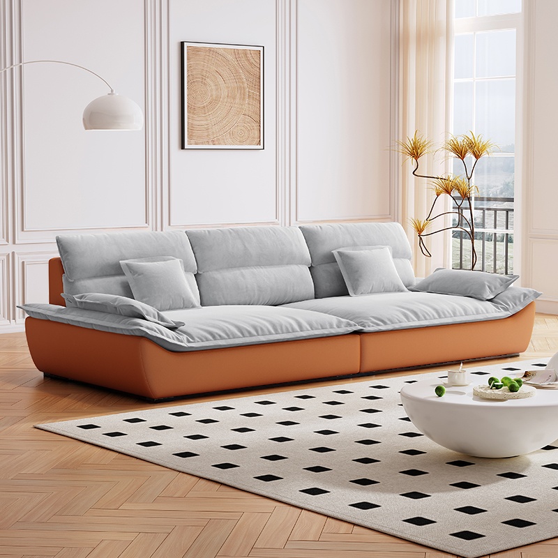 Contemporary Scratch-tolerant Solid Color Standard Sofa in Dark Gray/White/Light Blue, Seats 5 with 2 Pillows - image 8