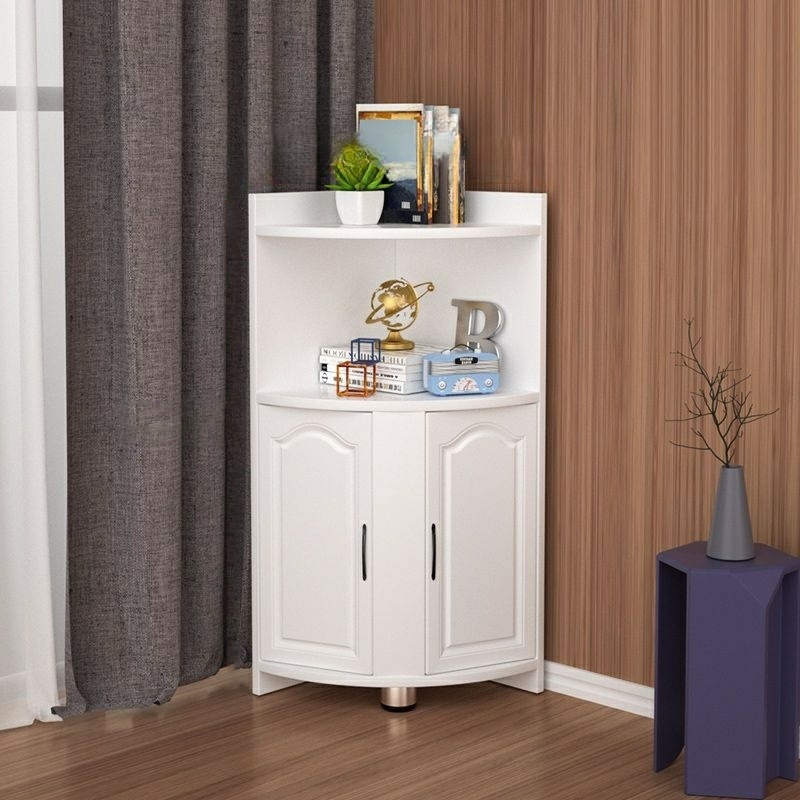 Modern Wood Corner Accent Cabinet with Open Shelves Wood Doors and 1 Cabinet for Living Room