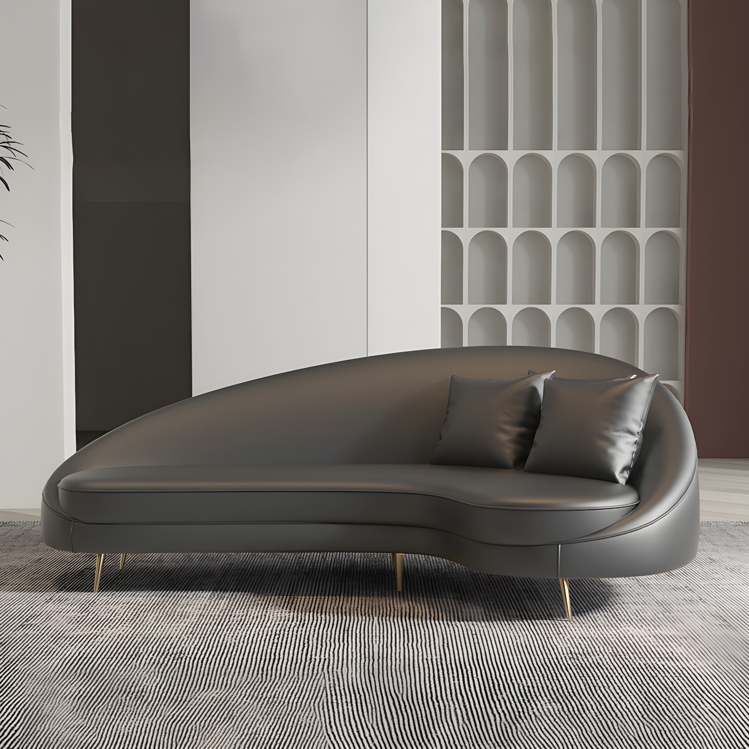 Faux Leather Curved Sofa Contemporary Sloped Arm Sofa for Living Room - image 8