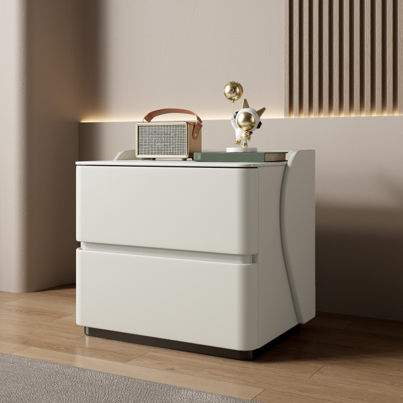 Minimalist 2 Tiers Drawer Storage Bedside Table with Faux Marble Top - image 11