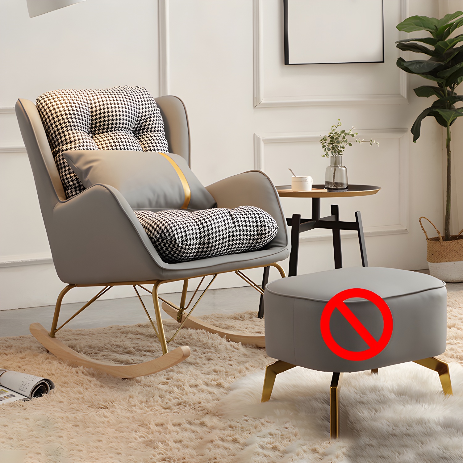 Contemporary Rocking Chair Fabric Upholstered Tufted Wing Chair Back Indoor Rocking Chair - image 4