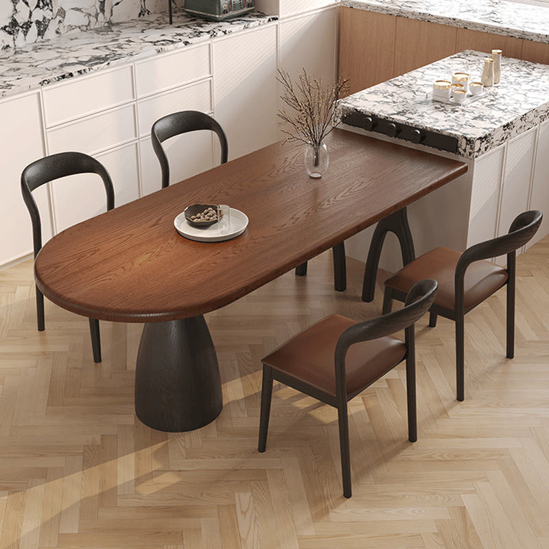 Dining Table Set with Asymmetrical Shape, Wood Slab Top, and Three Legs
