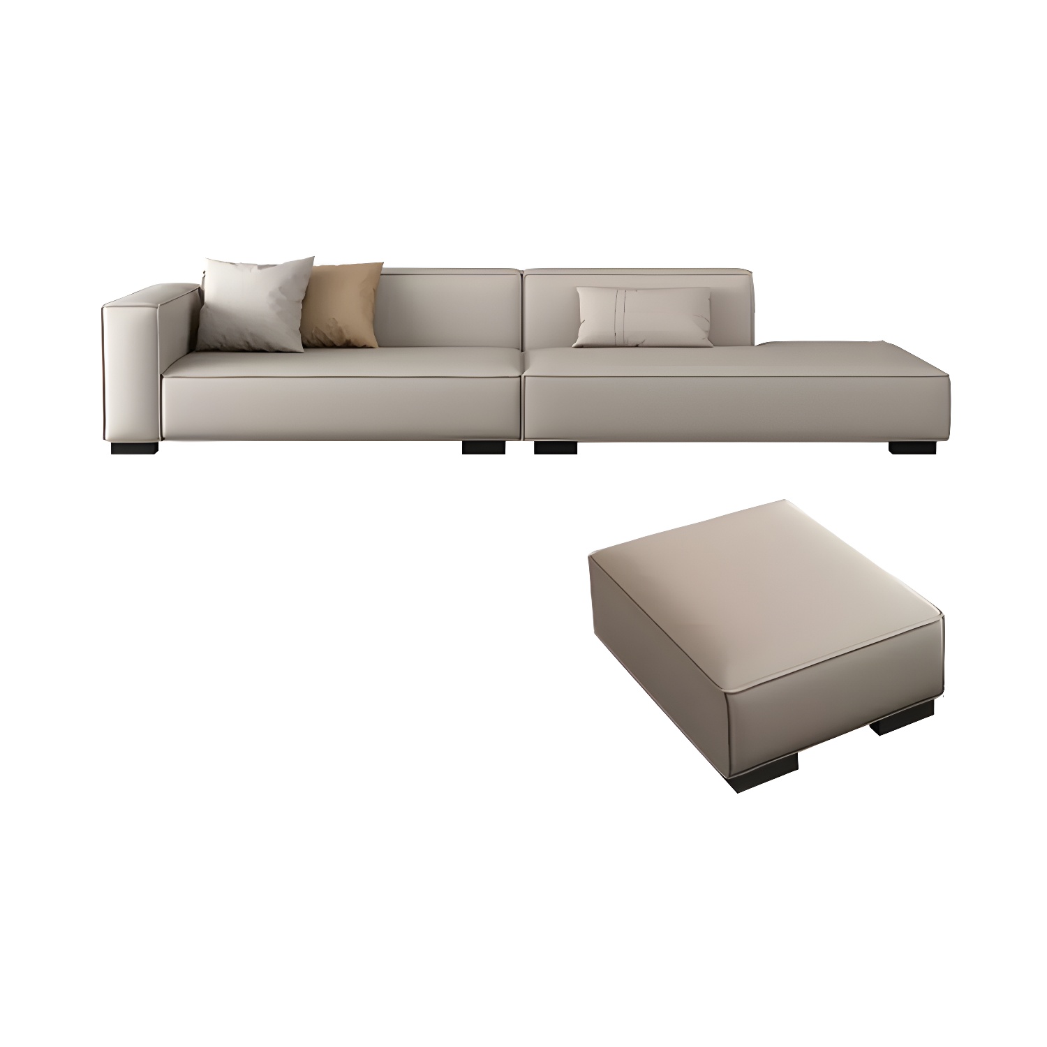 Modern Gray Faux Leather Sofa Chaise with Square Arms and Pine Wood Legs - image 5