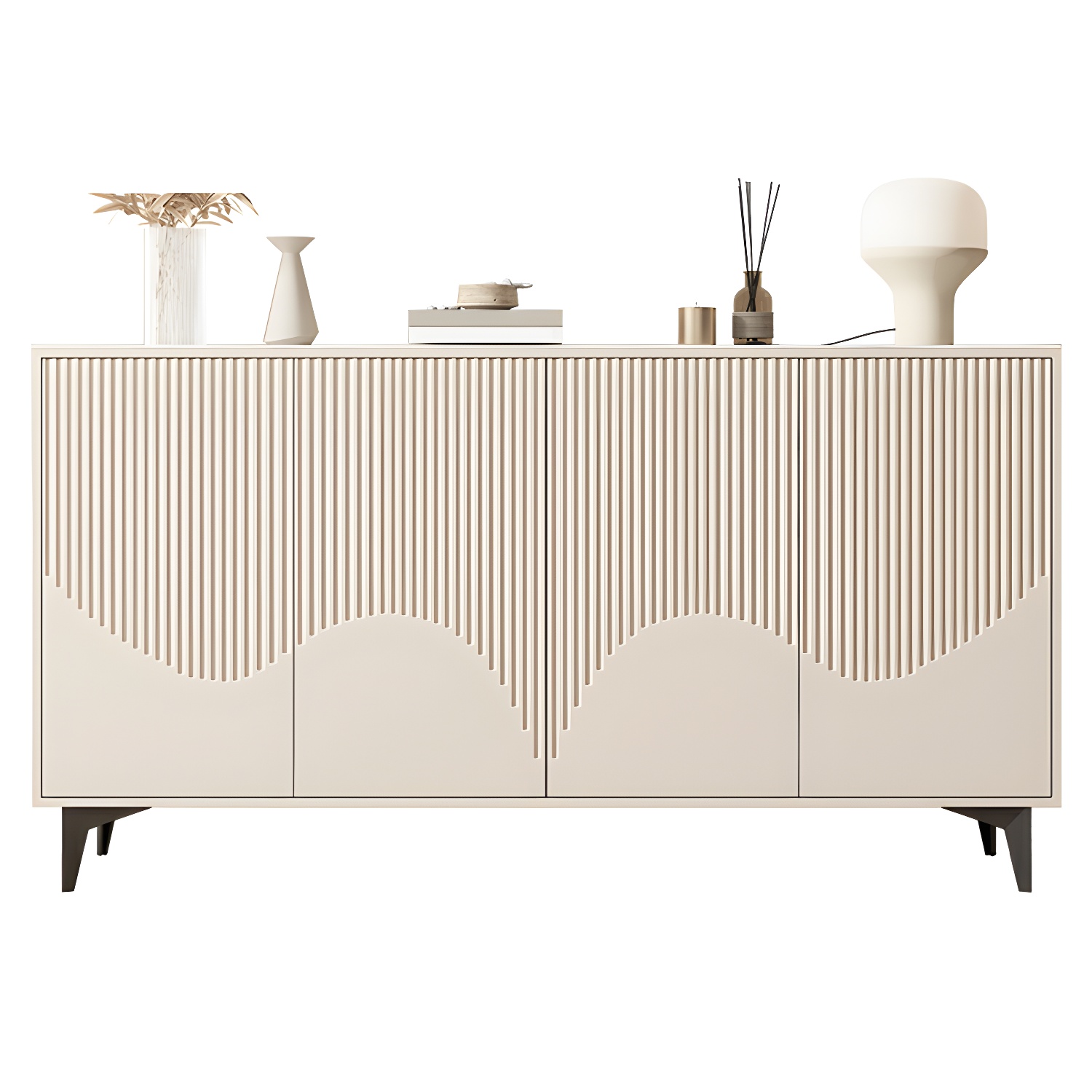 Modern White Wood Sideboard Credenza with Adjustable Shelving and 6 Interior Shelves - image 7