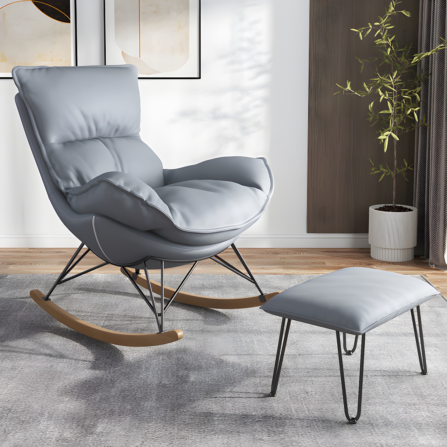 Upholstered Rocker Chair Living Room Rocking Chair with Padded Seat - image 5