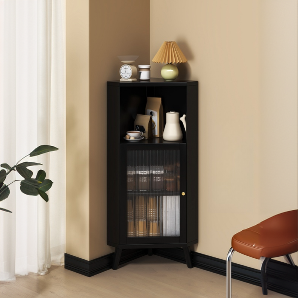 Standalone Corner Beech Midnight Black/Auburn Utility Storage Cabinet with Flexible Shelf, Glazed Door & 2 Cabinets/1 Cabinet - image 7