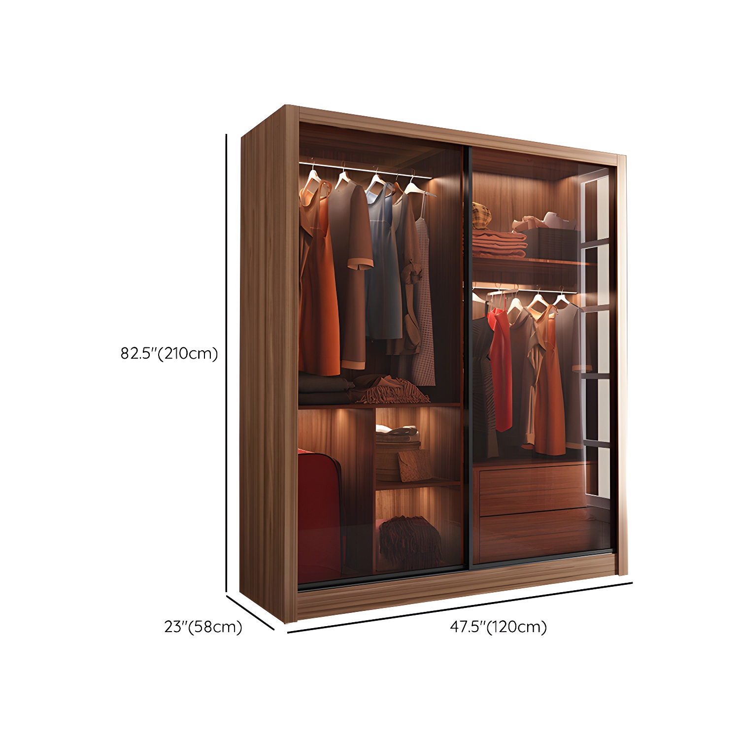Bedroom Sliding Door Wardrobe Modern Brown Cabinet with Glass Doors - image 13
