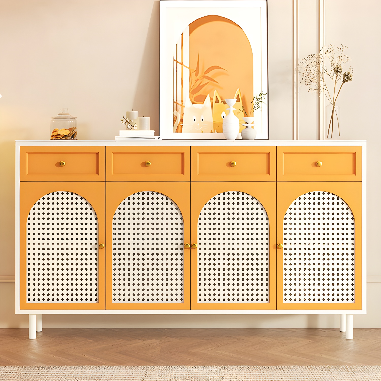 Scandinavian Wood Buffet with Countertop, Drawers, and Cabinets - image 4