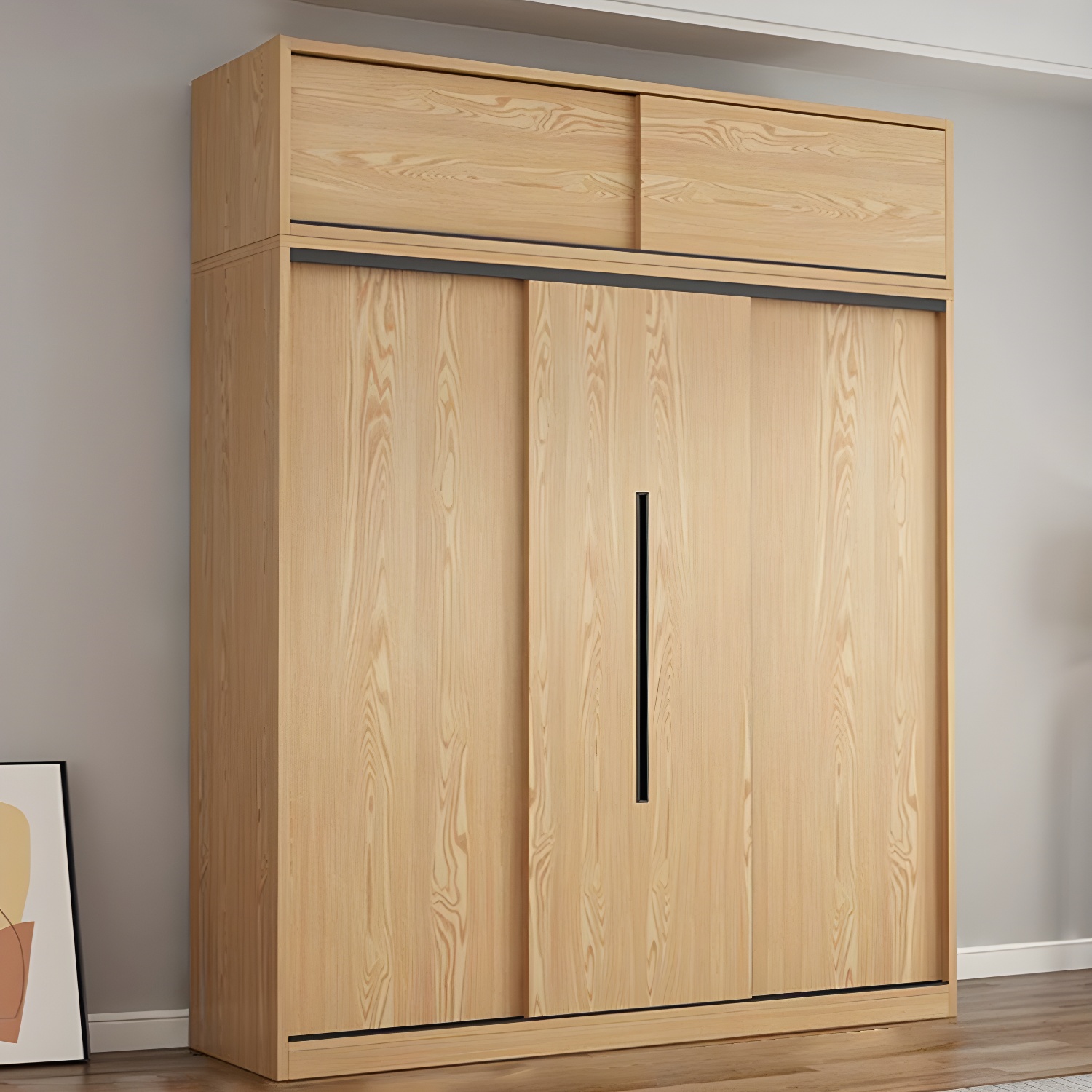 Contemporary Wood Sliding Cloth Rod Included Wardrobe for Bedroom