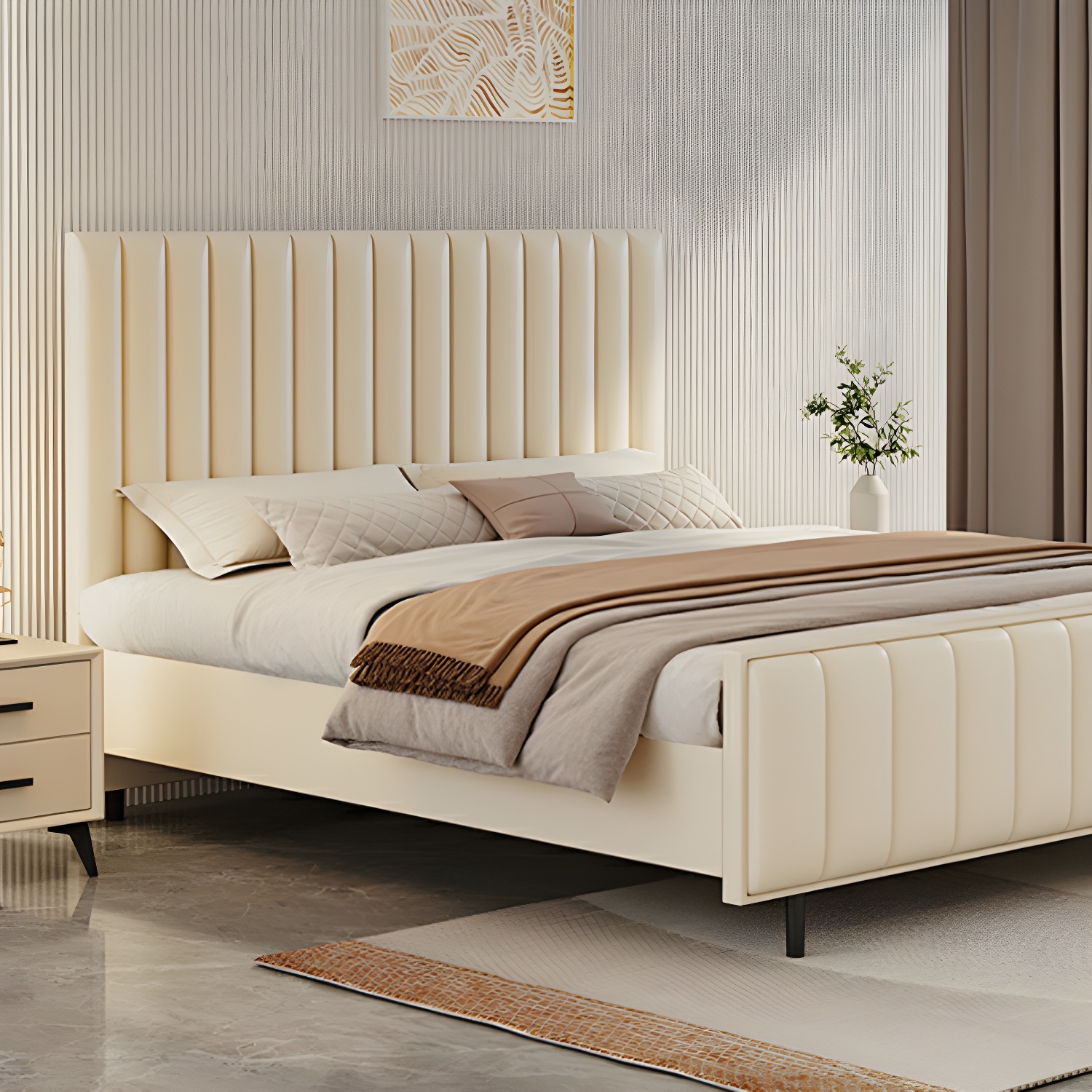 Pine Solid Wood Bed Headboard Freestanding Modern Leather Panel - image 11