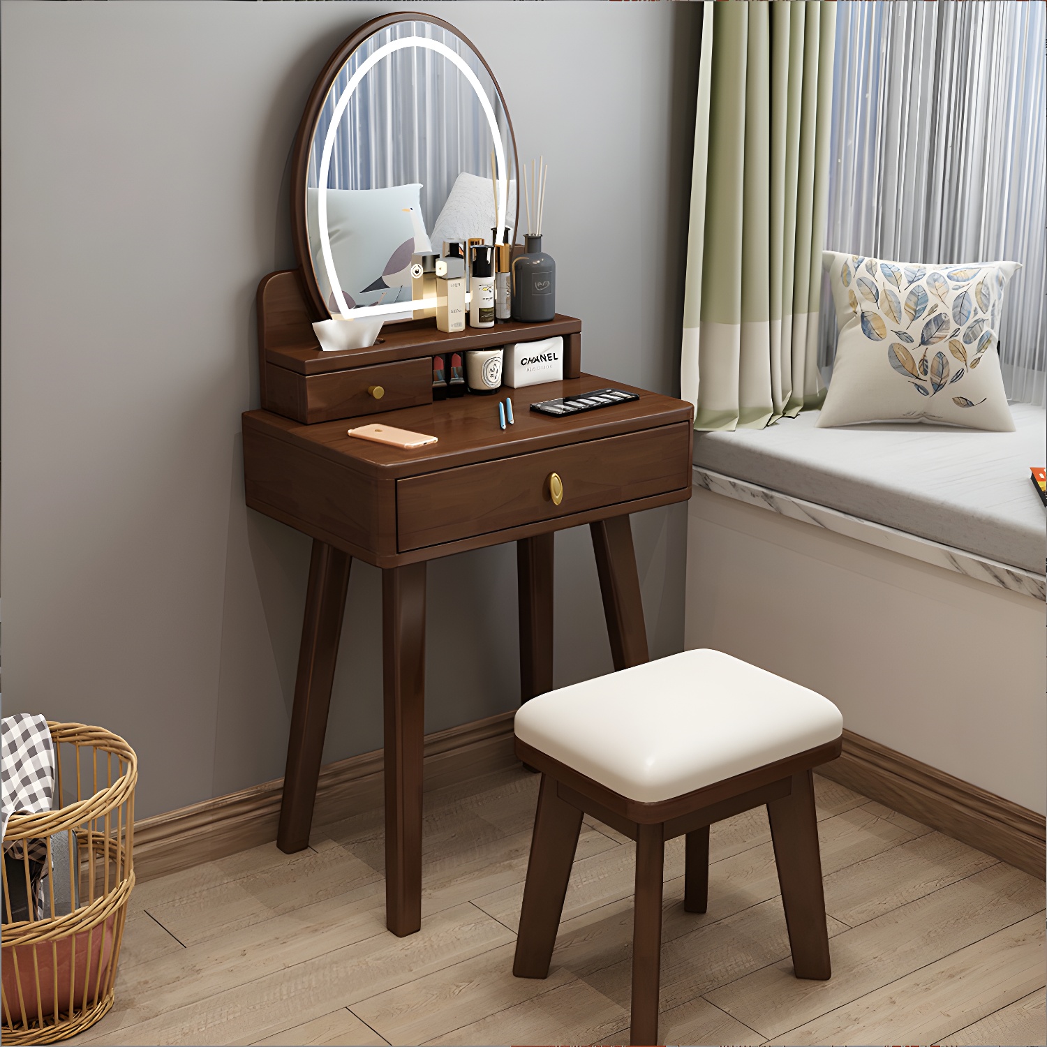 Traditions Dressing Table Bedroom Solid Wood with Drawer Mirror Make-up Vanity