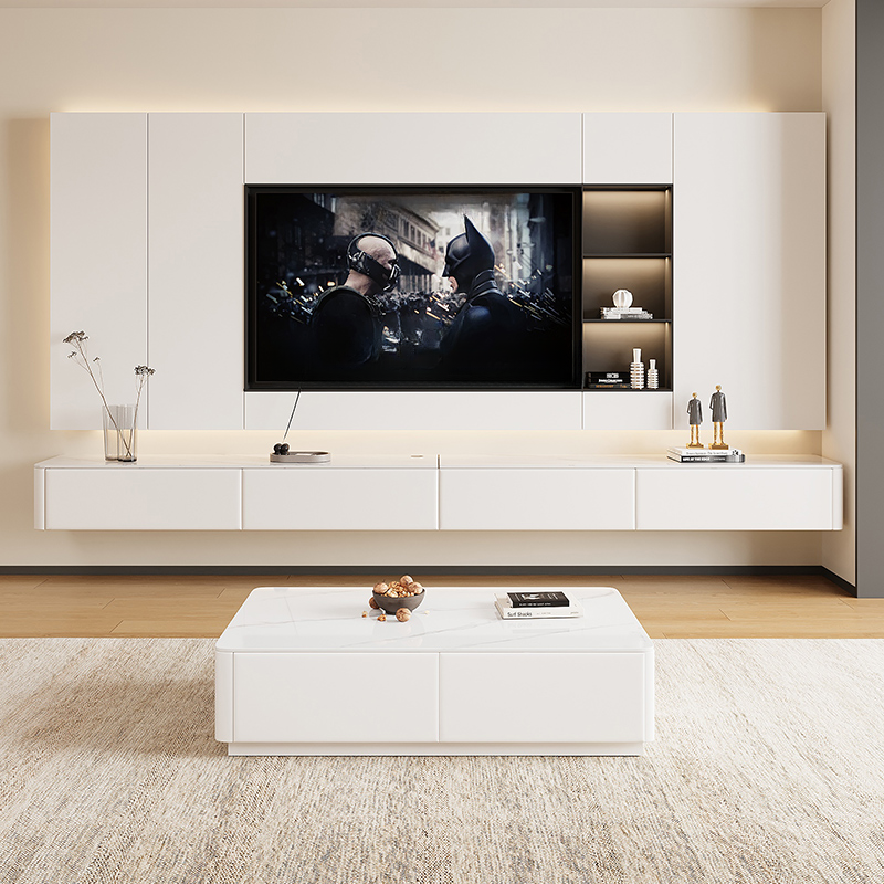 Art Deco Stone Rectangular TV Stand with 2 Drawers and 2 Cabinets Featuring Cable Management - image 4