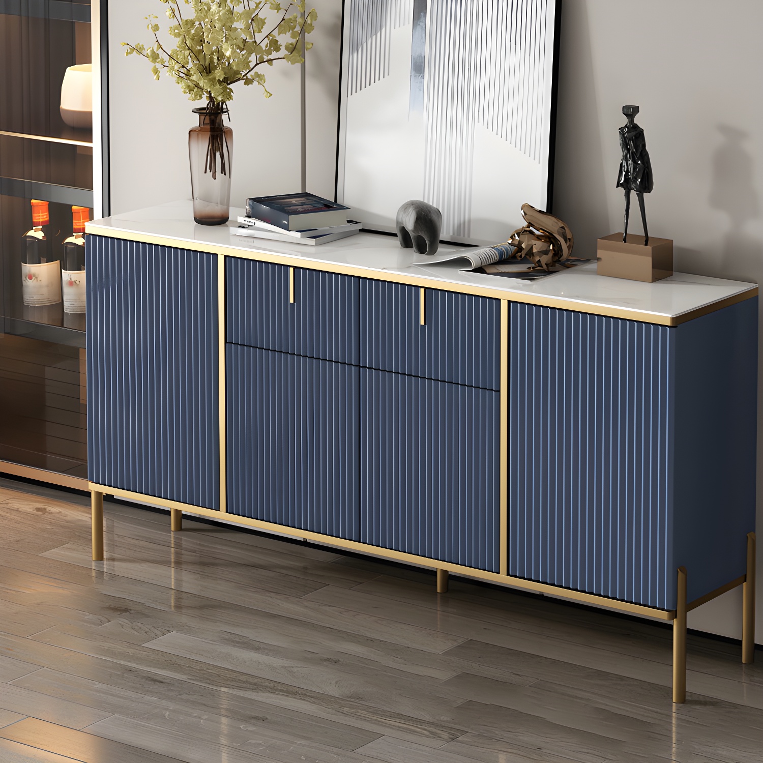 Glam Style Buffet Sideboard Sintered Stone Top Server with Door and Drawer - image 14