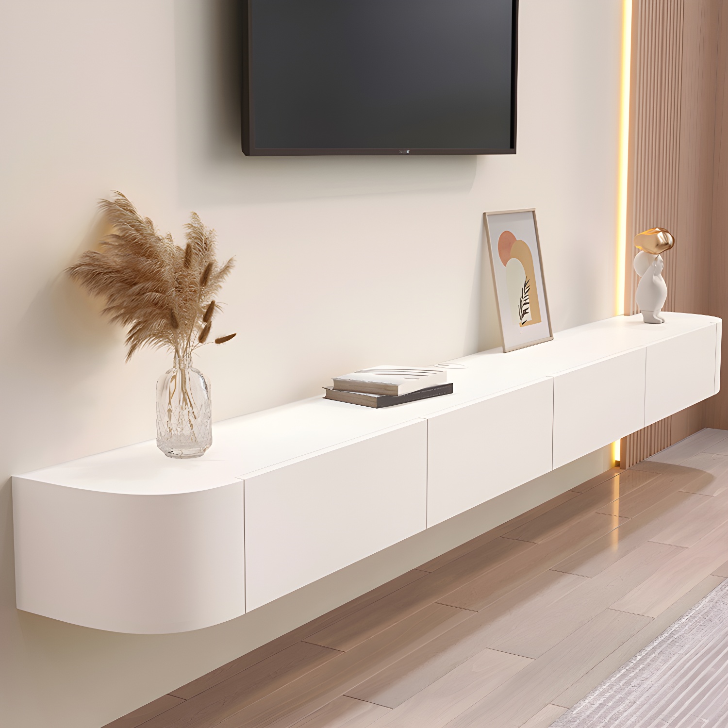 Contemporary Solid Wood Wall-mounted TV Media Stand with Drawers - image 5