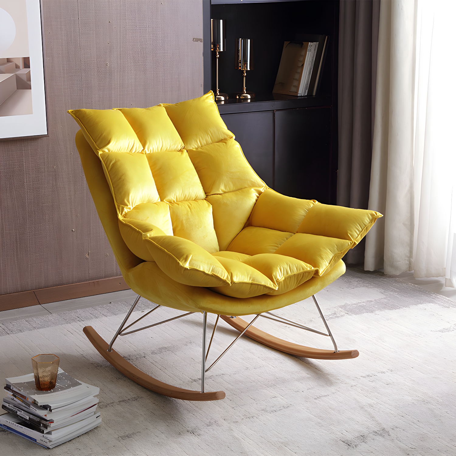 Modern Indoor Sofa Rocking Chair Mother Feeding Rocking Chair with Cushion and Ottoman - image 9