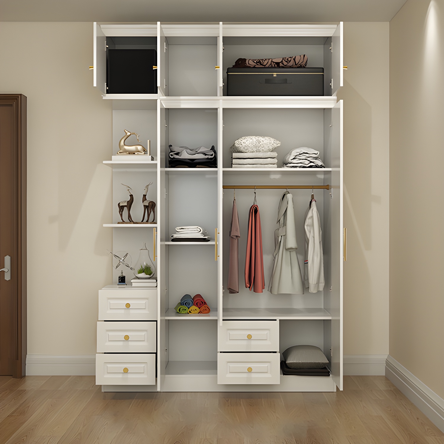 Manufactured Wood White Wardrobe for Home Modern Cabinet with Drawers - image 8