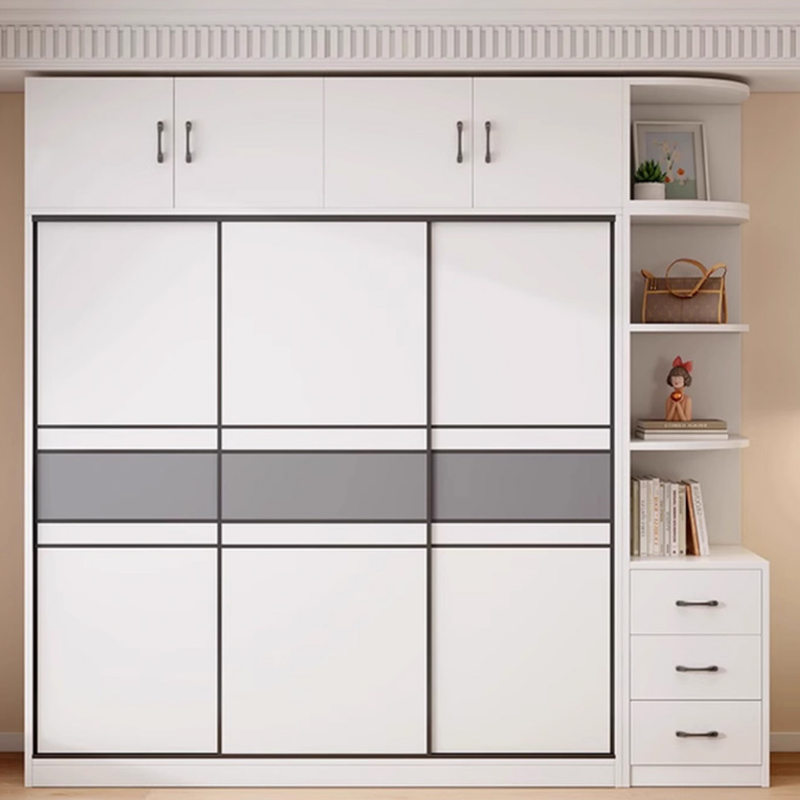 White Minimalist Manufactured Wood Independent Wardrobe Closet with Soft Close Door, Interior Shelves, and Clothing Rod