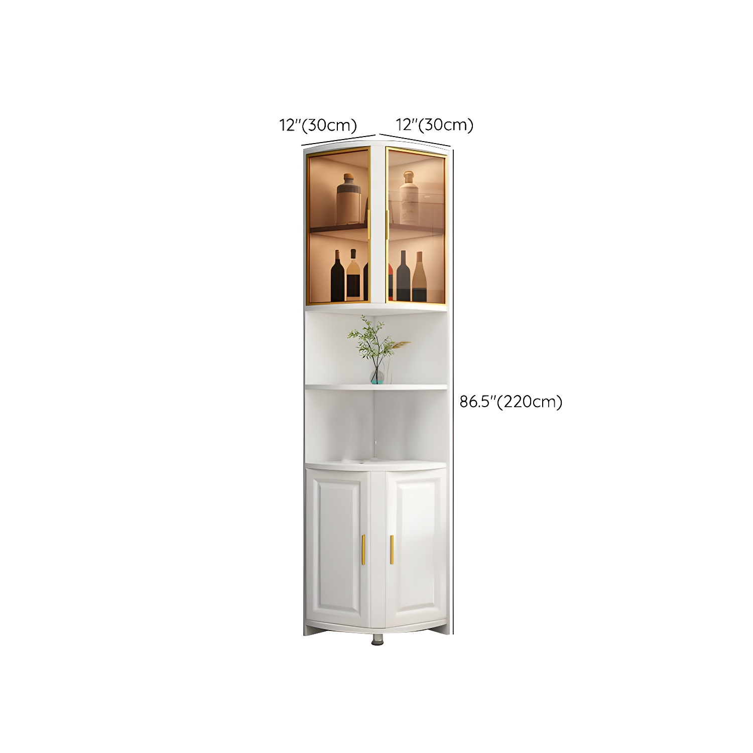 Modern White Corner Accent Cabinet with Glass Doors and 2 Interior Shelves - image 21