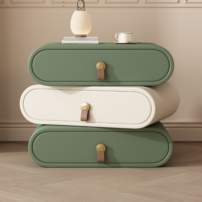 Art Deco Drawer Storage Nightstand with 3 Drawers and Natural Wood/Pleather Countertop - image 3