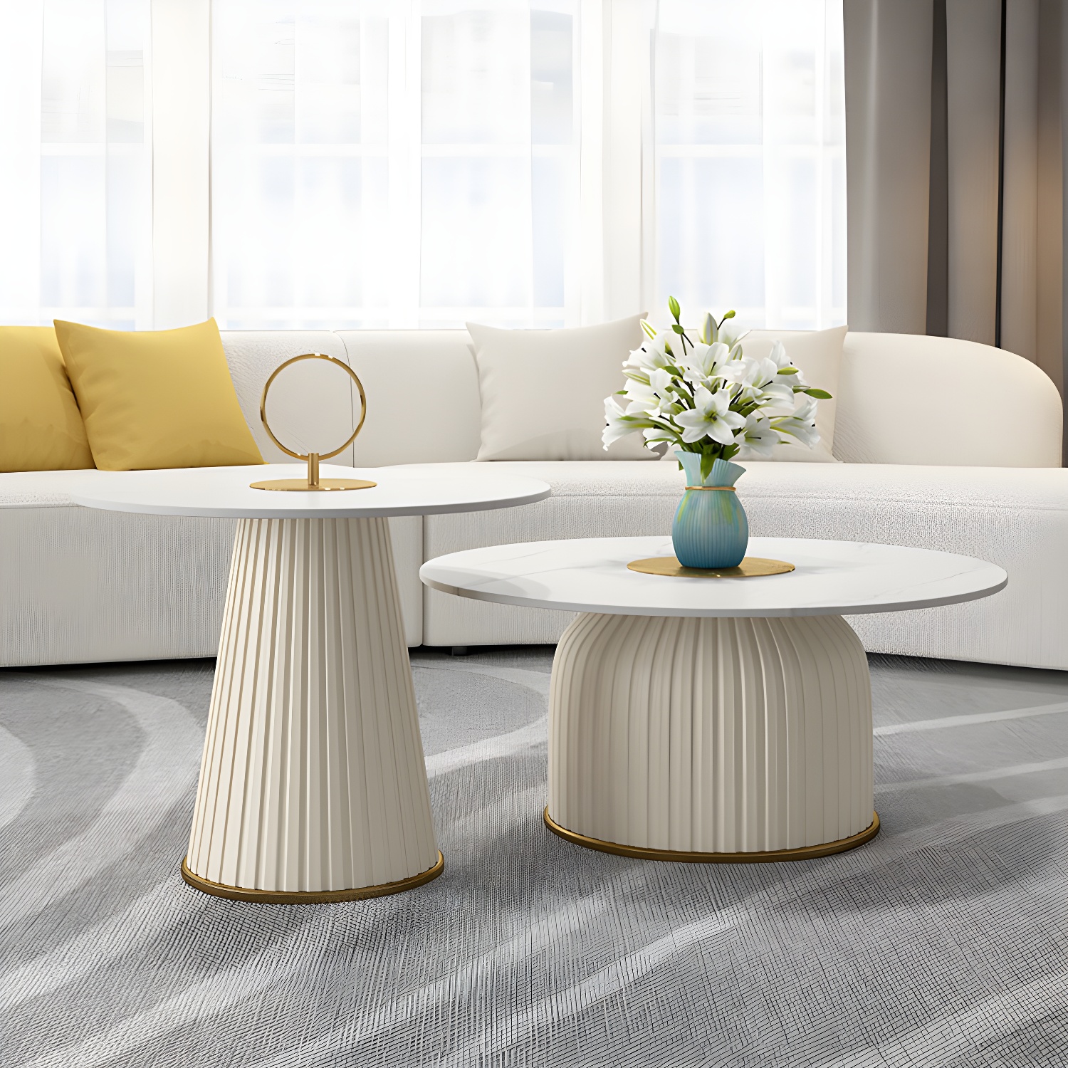Modern Metal Cocktail Table Round Pedestal Coffee Table - White - image 6