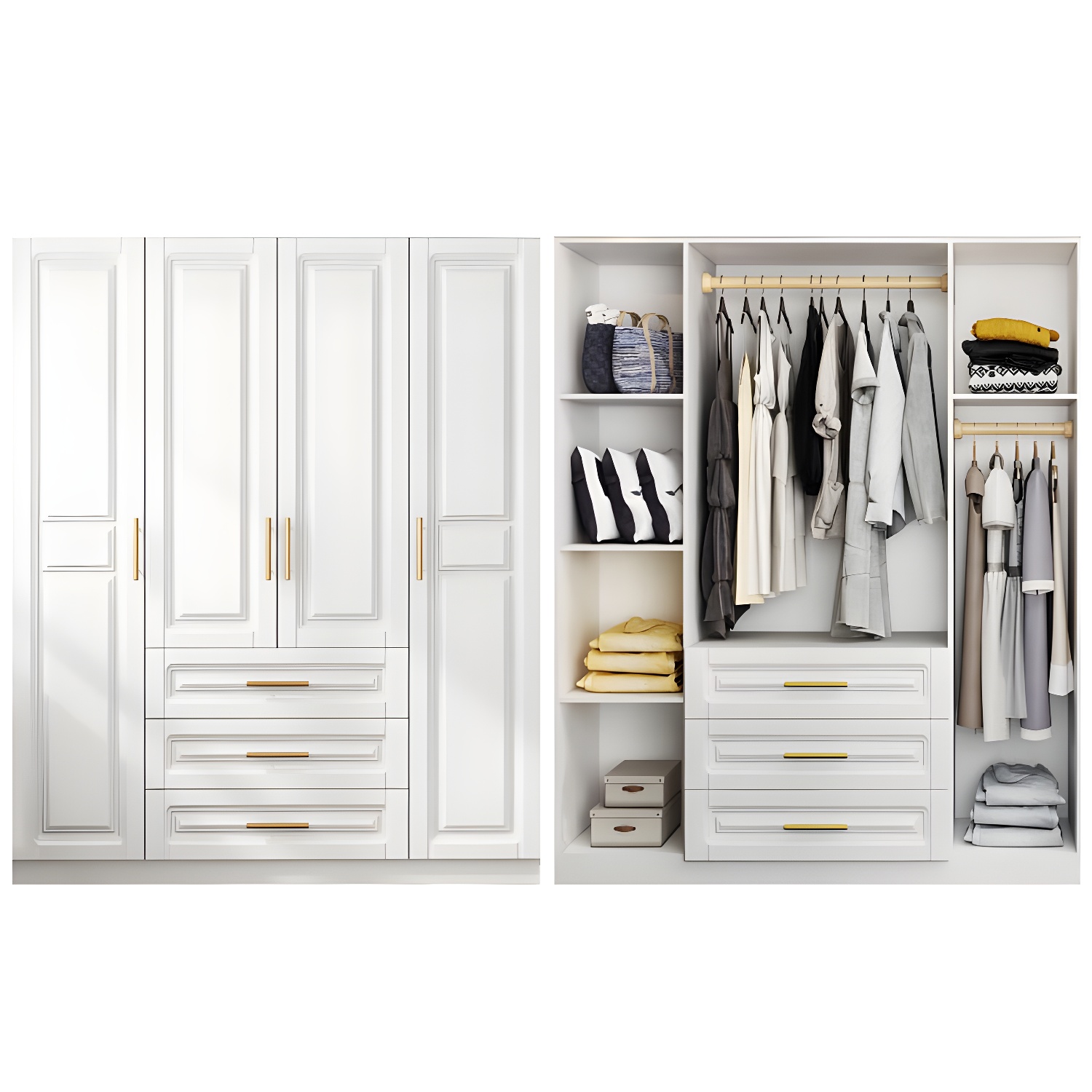 White Armoire Artificial Wood Wardrobe with Drawers and Clothes Rails Storage Cabinet - image 9