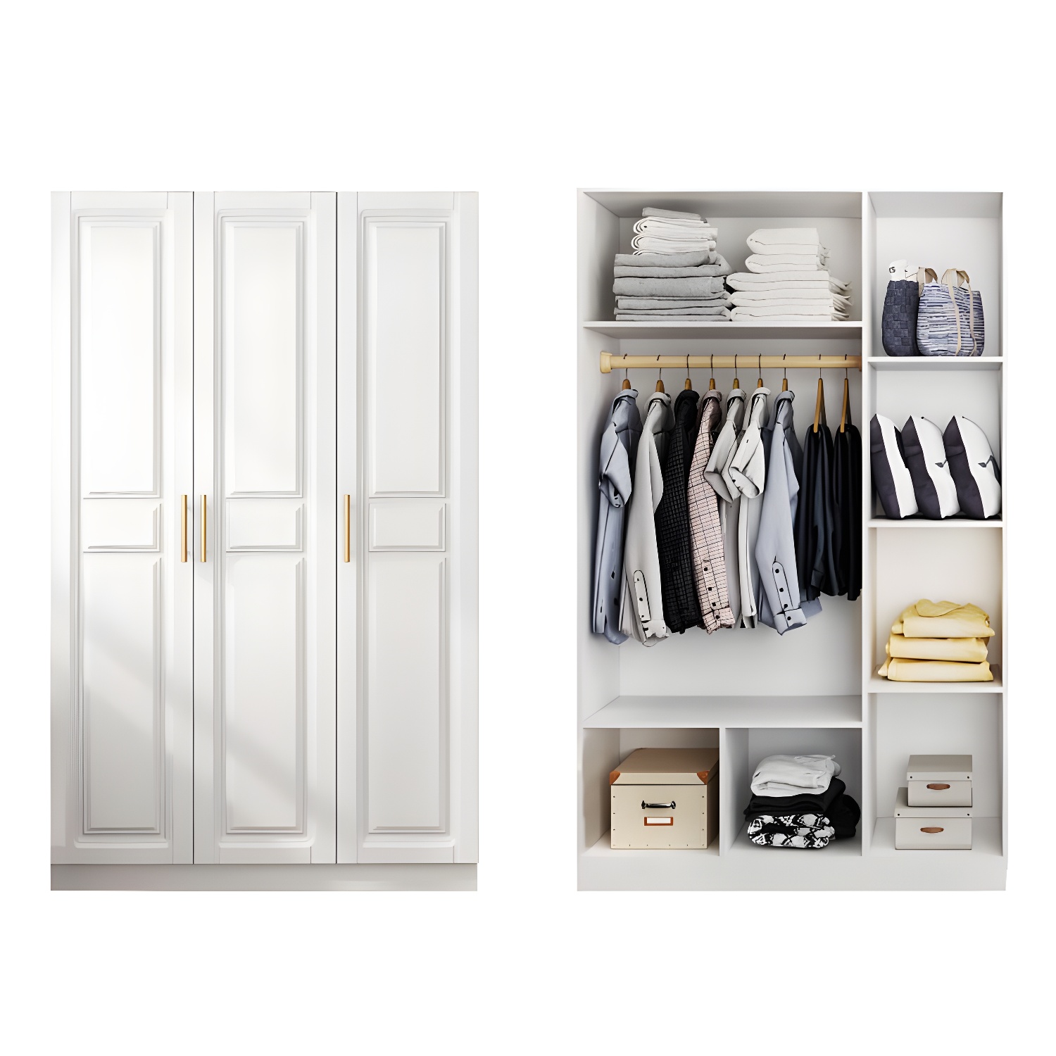 White Armoire Artificial Wood Wardrobe with Drawers and Clothes Rails Storage Cabinet - image 8