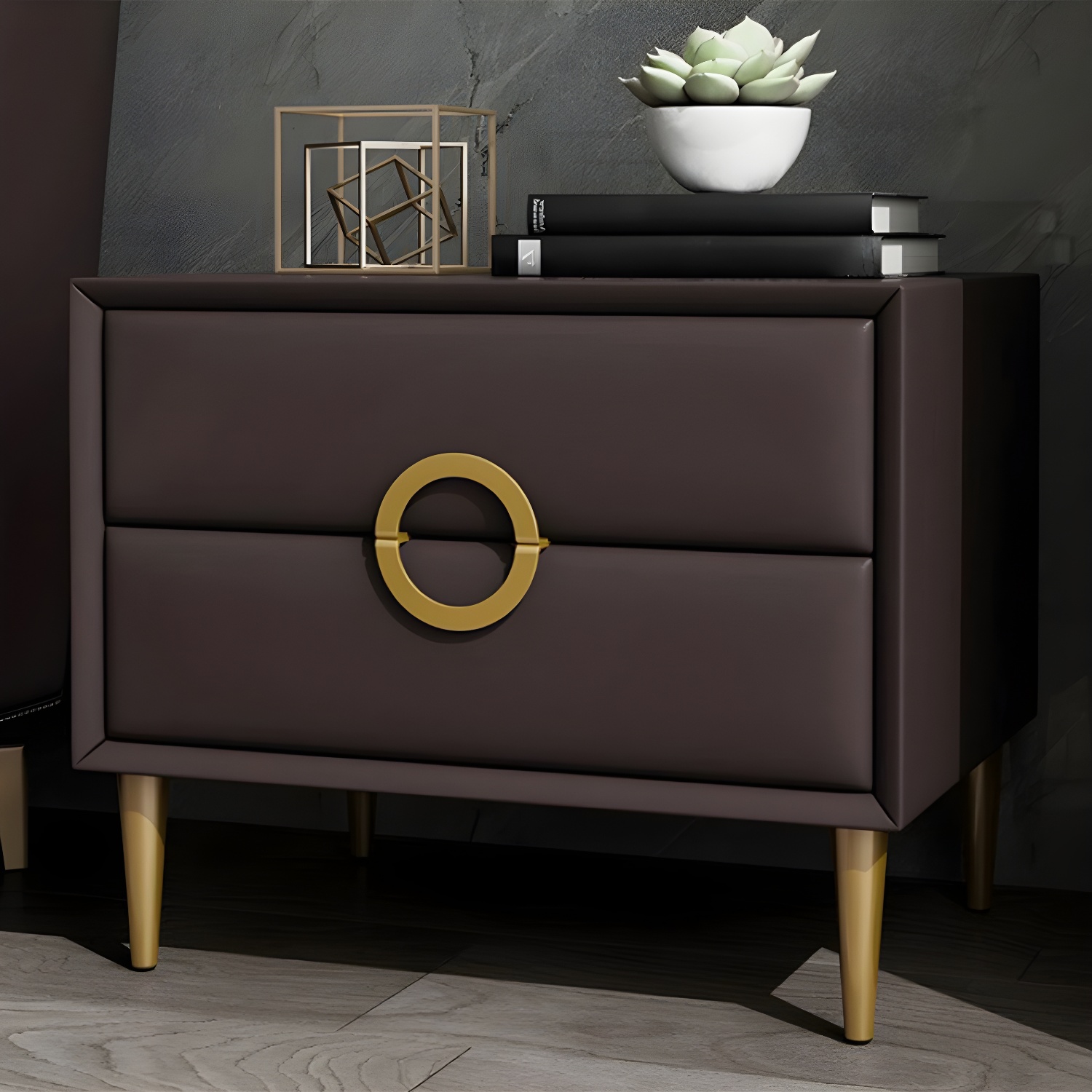 Glam Style Solid Wood Two Drawers Nightstand with Legs for Bedroom - image 8