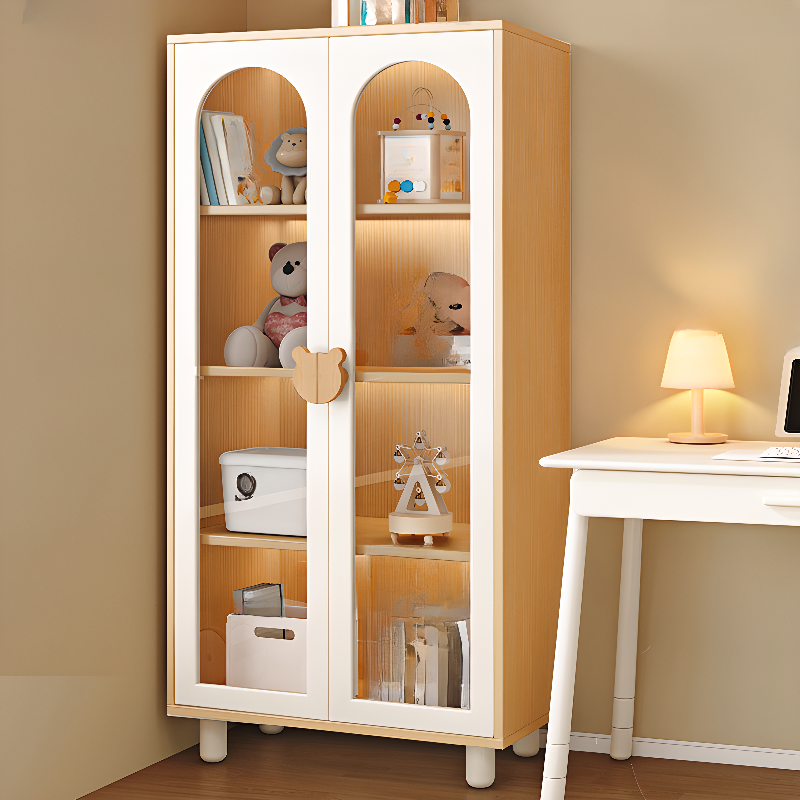 Modern Rectangular Utility Cabinet with Closet, Manufactured Wood Countertop, Glass-panel Door, White/Natural Top - image 4