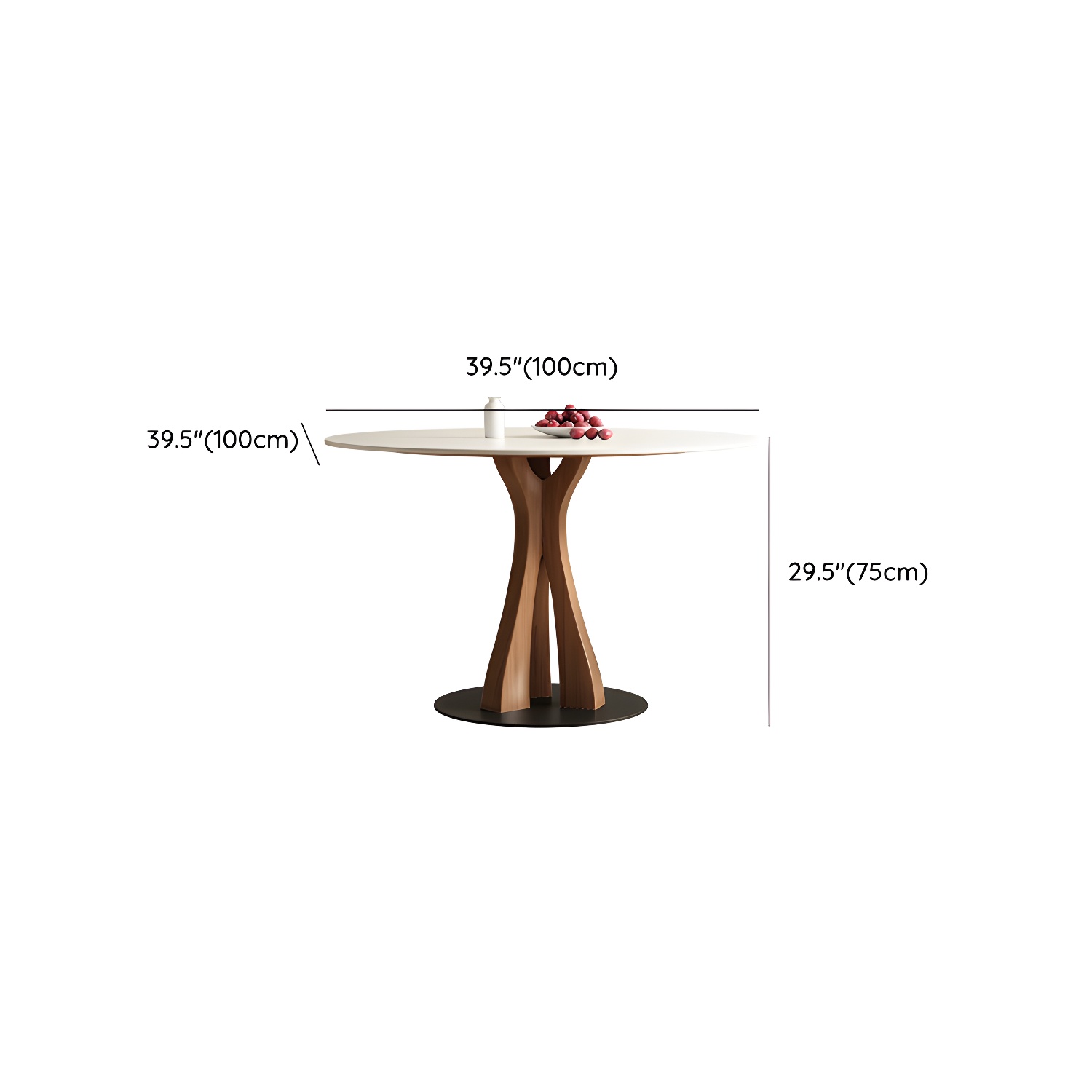 White Stone Round Modern Dining Table with Ash Wood Pedestal Base - image 11