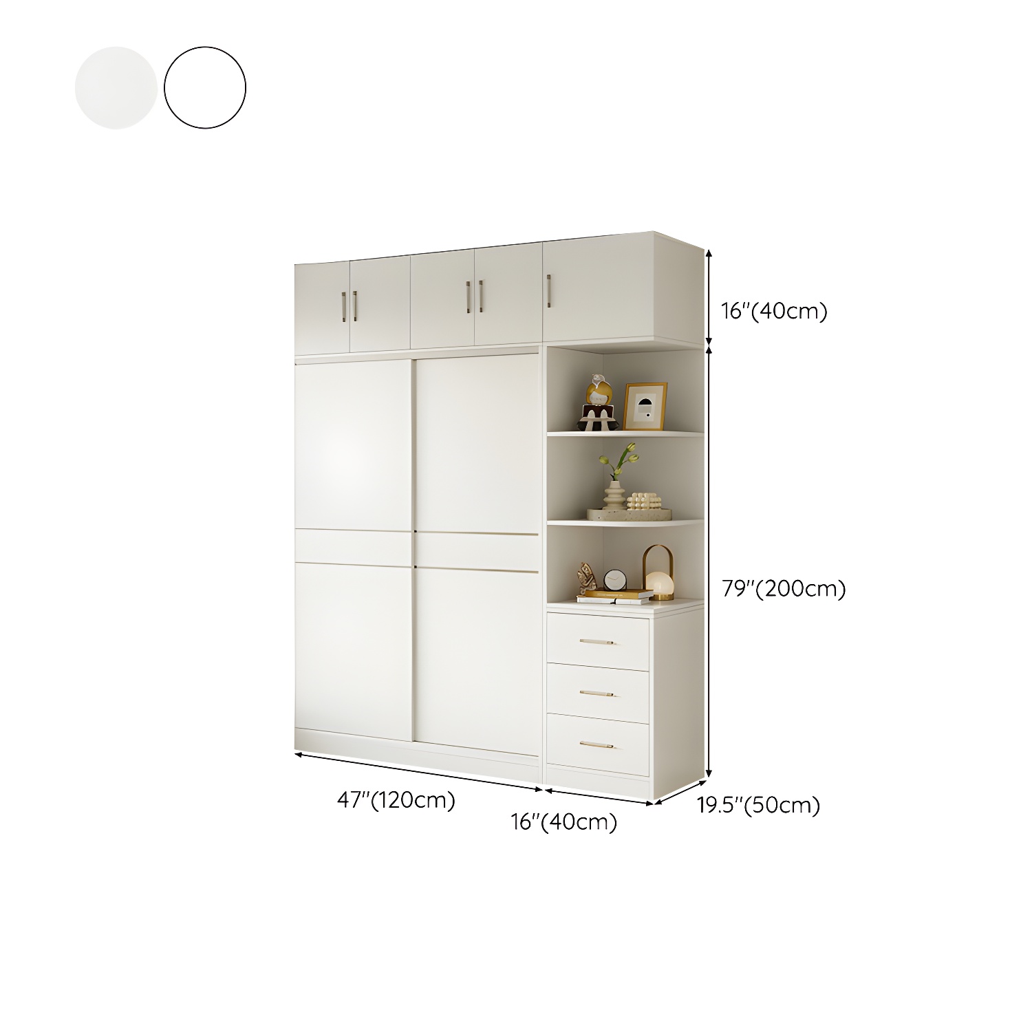 Fashionable Sliding Door Storage Wood Wardrobe with Metal Clothing Rod and Shelves in White Color - image 31