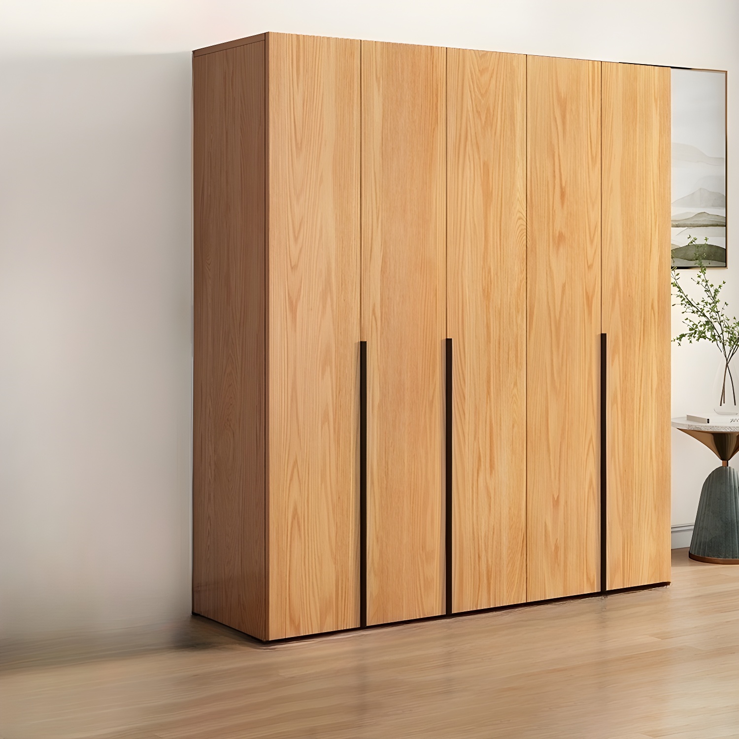 Modern Natural Wood Pine Armoire with Clothing Rod & Shelves - image 9