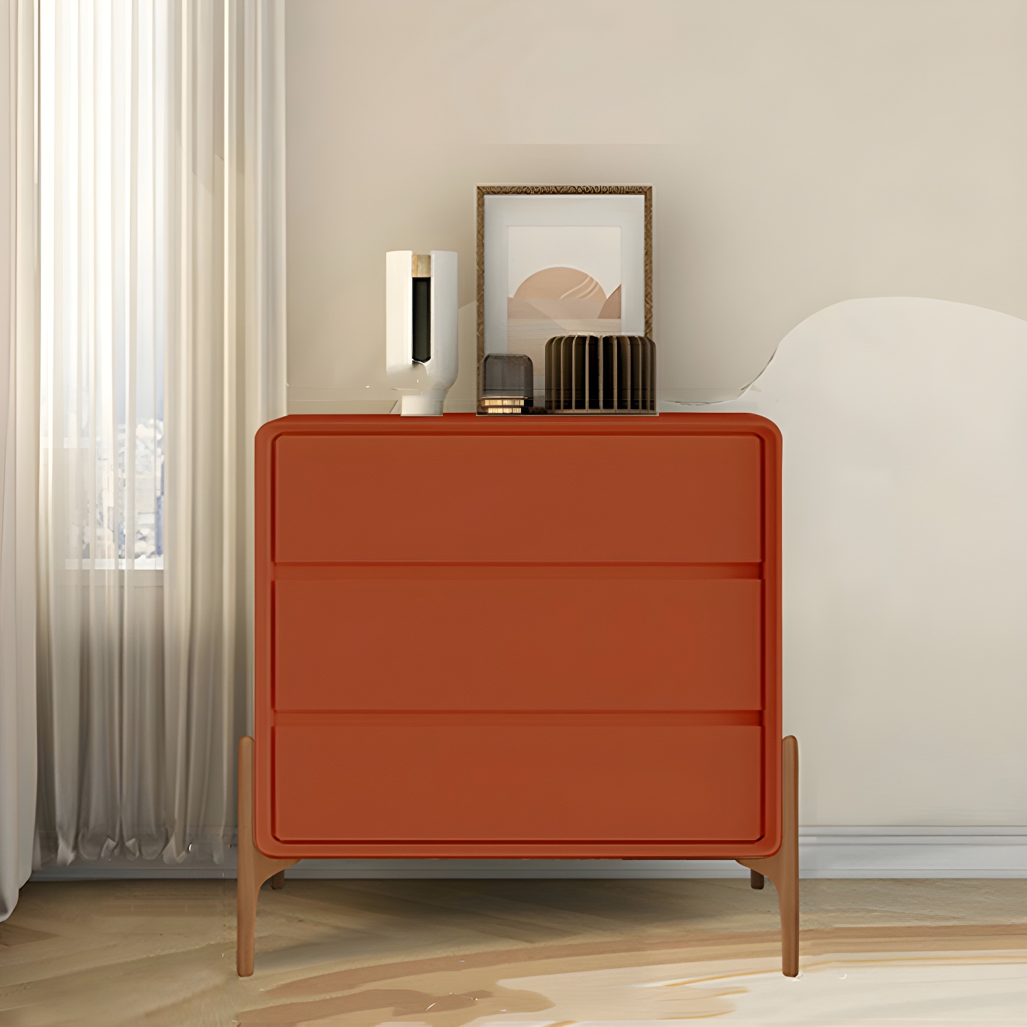 Modern Oak Wood And Leather Exterior Bachelor Chest with Soft-Close Drawers - Vertical Orientation - image 8