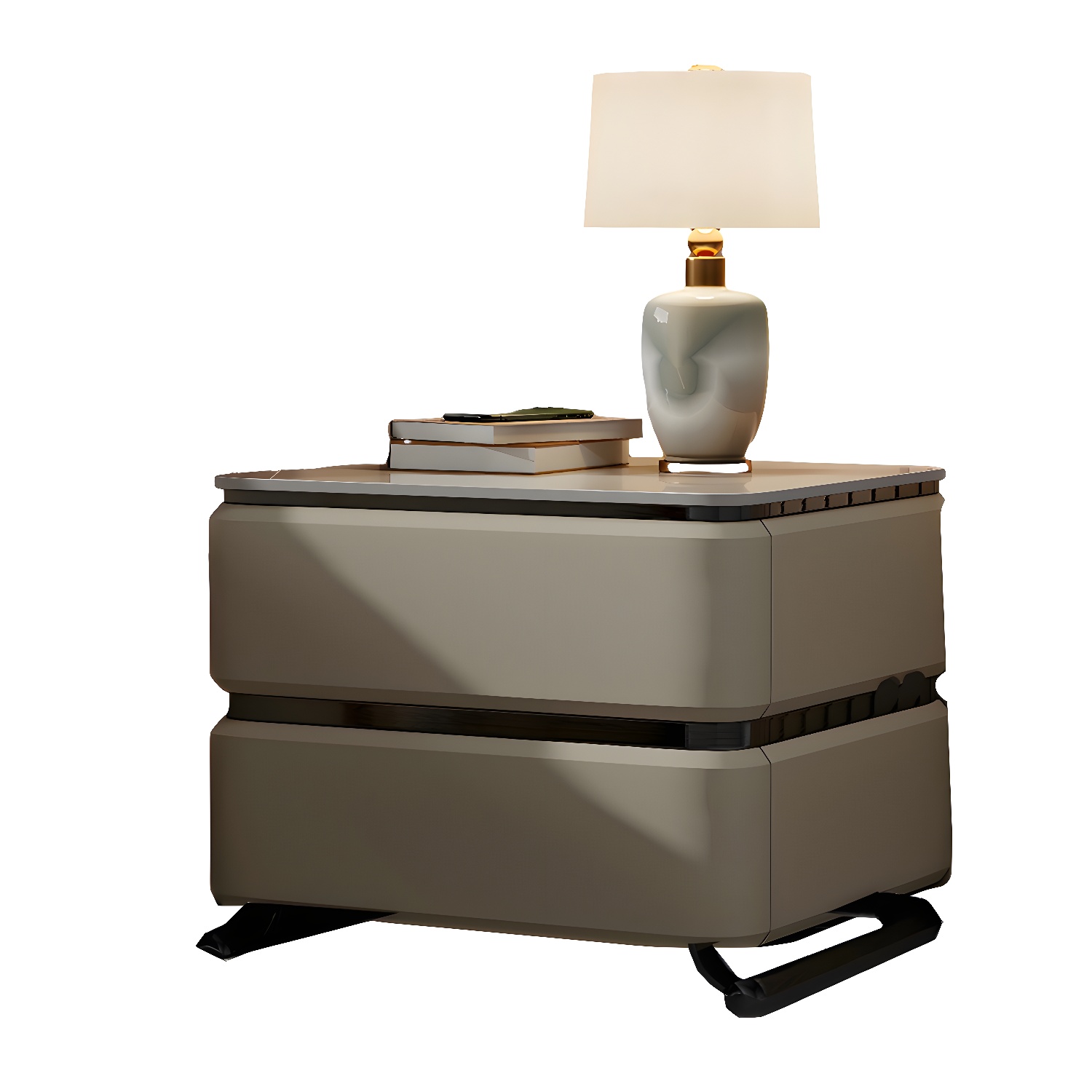Small Modern Faux Leather Nightstand with Drawer Storage in Stone Finish - image 23