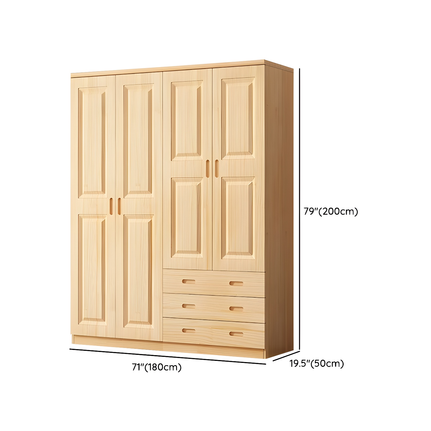 Modern Natural Pine Wardrobe Armoire with Drawers and Clothing Rod - image 20