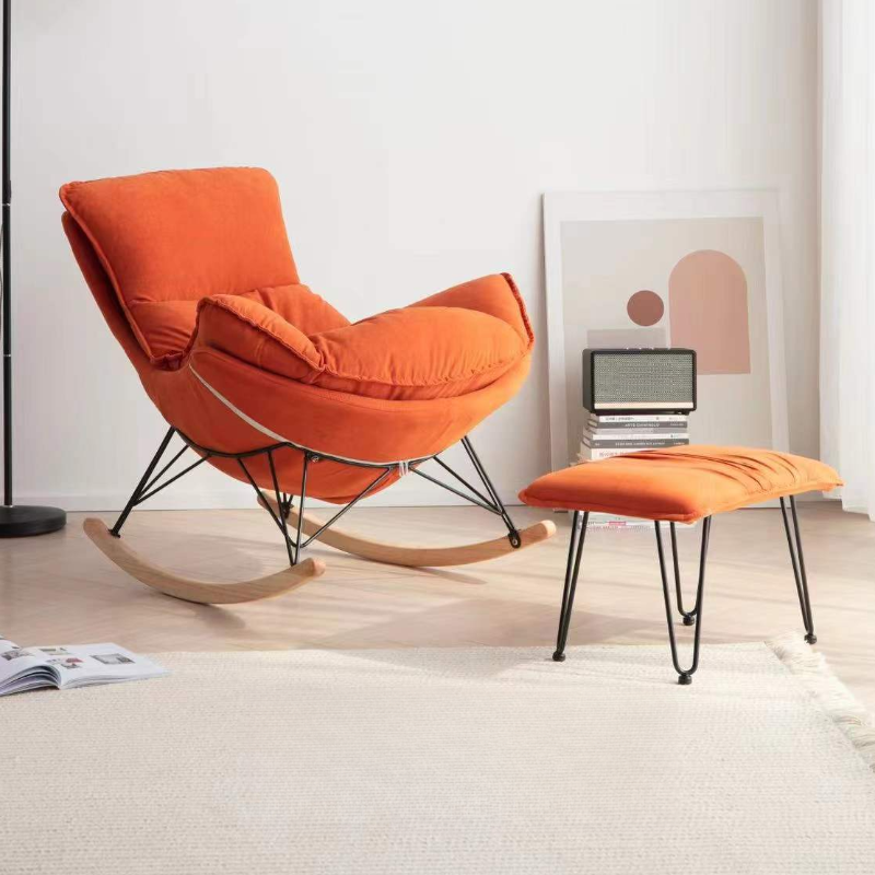 2-piece Stain Resistant Padded Rocking Accent Chair in Apricot Color with Footstool and Lumber Base in a Simple Style - image 13