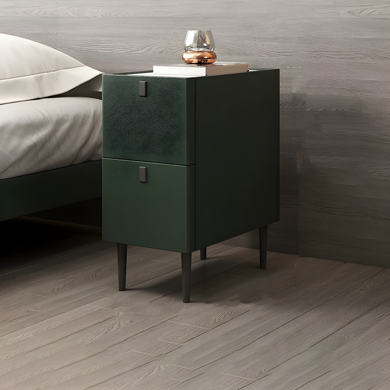 Modern Style Leather Polychromatic Choice of Black Cabinet Leg Nightstand - image 3