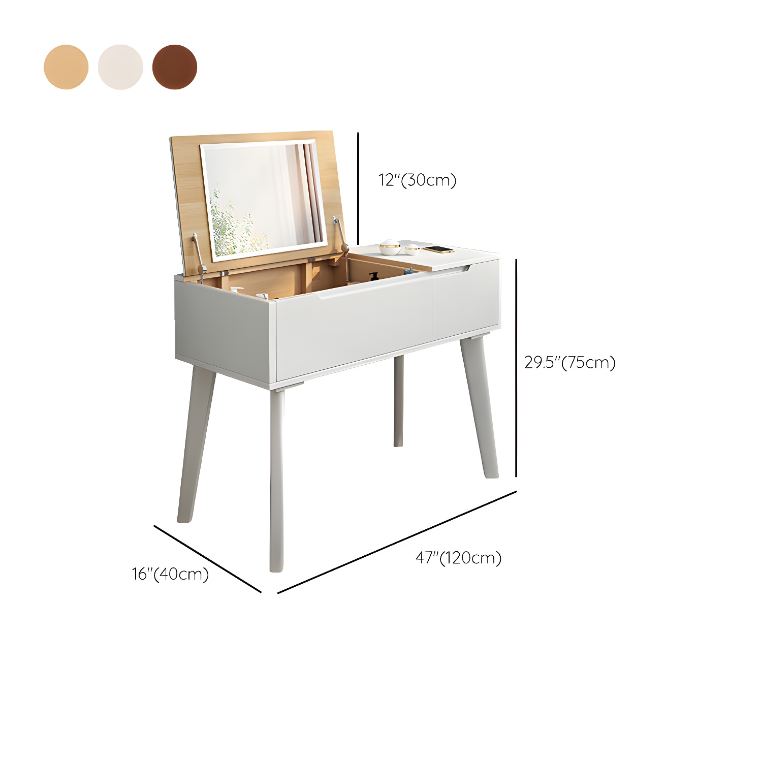 Scandinavian 29.52" Height Solid Wood Table Makeup Vanity with Mirror - image 21