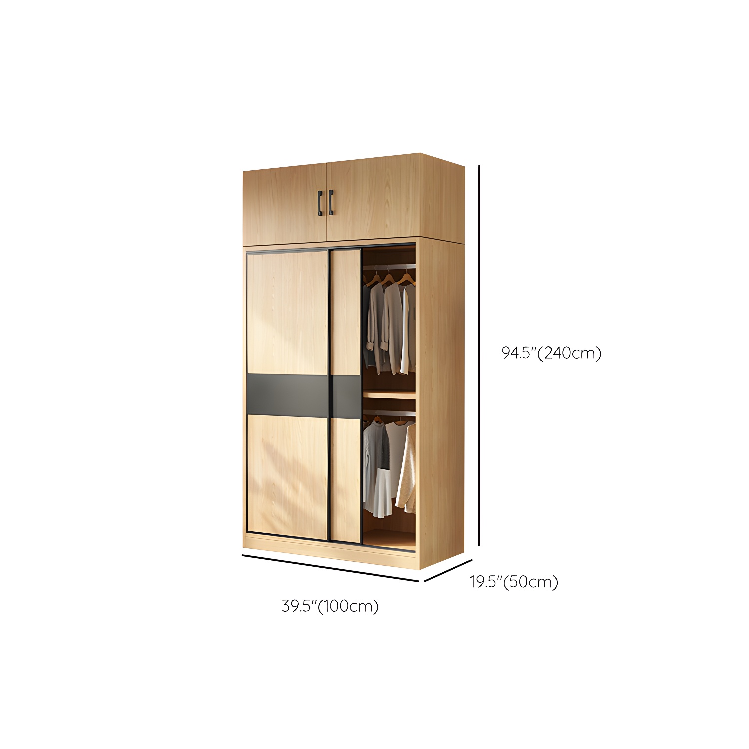 Light Wood Wardrobe Armoire with Sliding Doors, Clothing Rod, and Soft-Close Drawers - image 23
