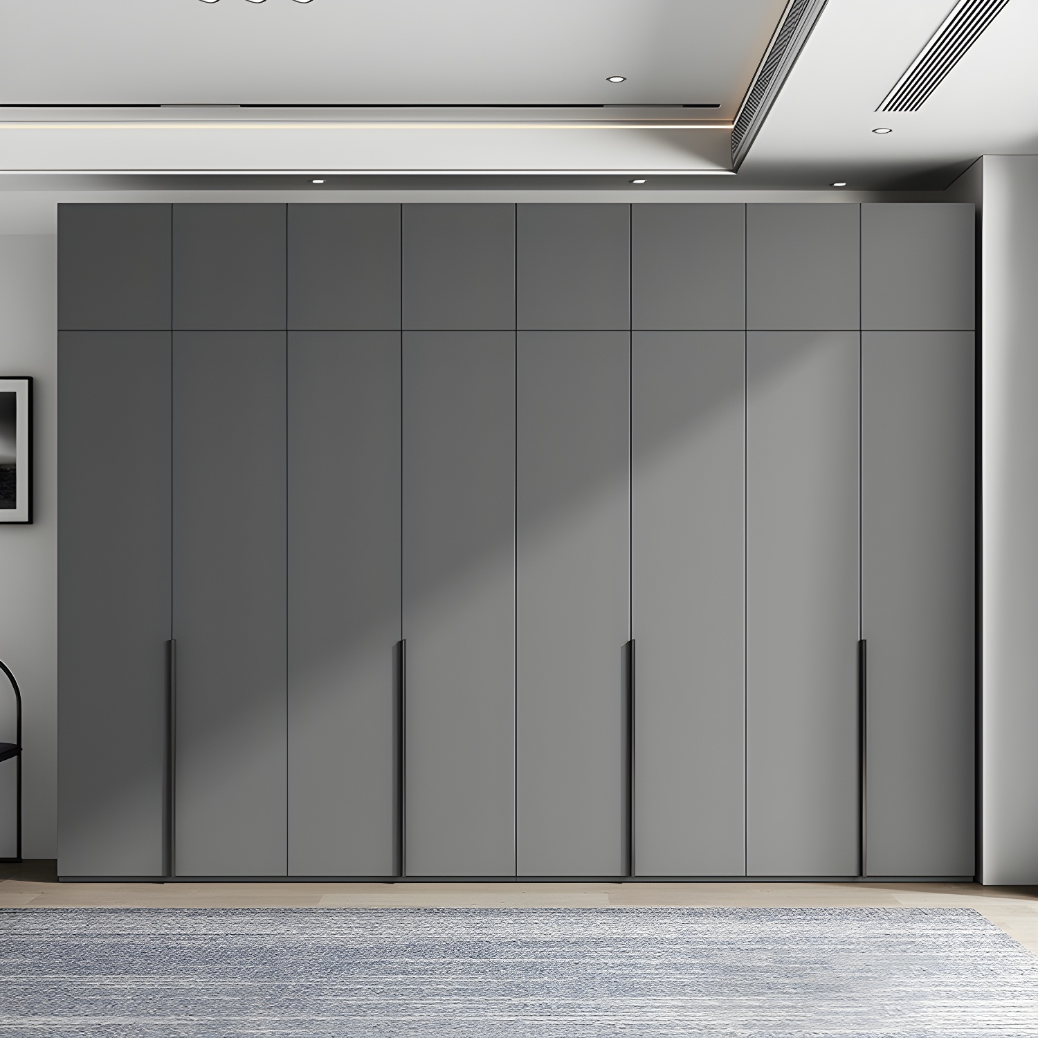 Contemporary Grey Wood Storage Wardrobe with Clothing Rod and Black Handles - image 3