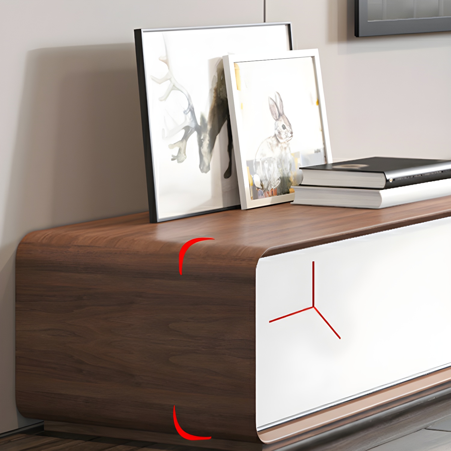Scandinavian Wood TV Stand with Drawers and Cabinet for Long TVs - Cable Management Included - image 7